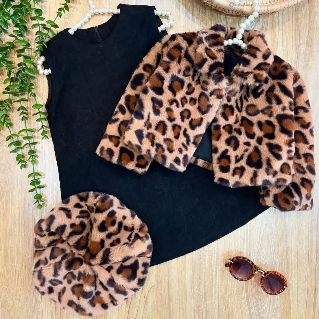 ست سه‌تکه سارینا با کت و کلاه خز پلنگی مناسب برای 2تا8سال